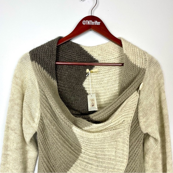 NWT M for Bolide Asymmetrical Beige Color Block Knit Cardigan Lagenlook Sz Small - Picture 5 of 14